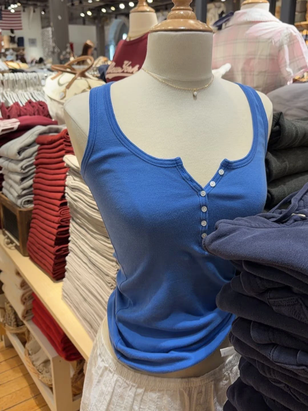 Six Buttons Electric Blue Tank Top Woman Summer U Collar Sleeveless Slim Cotton Vest Fashion Streetwear All-match Basic Tops Y2k