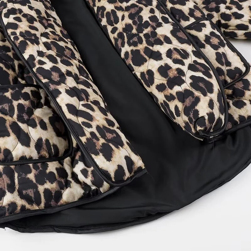 Moda damska luźna panterka bawełniana kurtka jesienna zima damska Oversized Print ciepłe kurtki damskie główna ulica odzież wierzchnia
