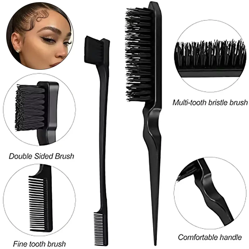4pcs Satin Durag Kit Hiphop Rapper Hair Bonnet Edge Control Brush Spray Bottle Teasing Comb Hair Beauty Styling Tools Salon