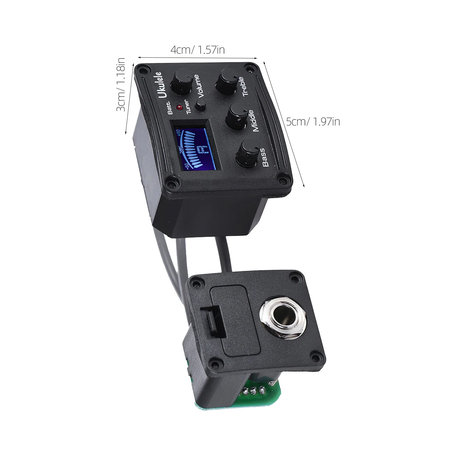 Preamp Eq 3-Band untuk Ukulele dengan Tuner LCD Digital Piezo Pickup Aksesori Gitar Kebisingan Rendah Amplifier Instrumen Pickup Ukelele