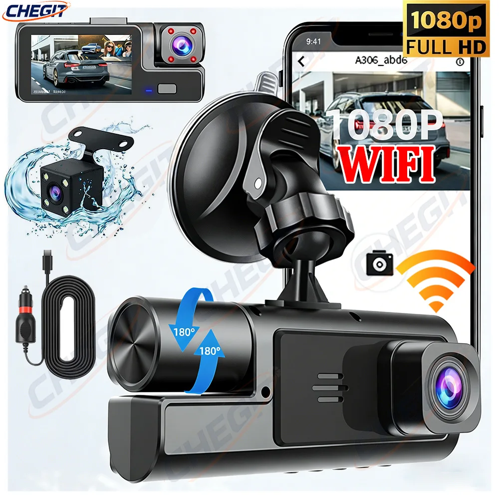 3 shots With WIFI Car DVR 2/3 Channel 1080P Dash Cam for Cars HD Car Recording Camera Car DVR 2inch Black Box Car accessory