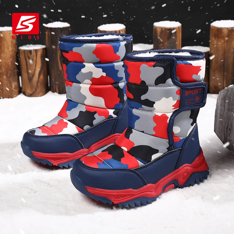 Botas de nieve impermeables para niños y niñas, zapatos de algodón para deportes al aire libre, calzado de moda para niños, botas altas de felpa