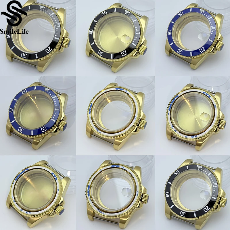 SmileLife الذهب 40 مللي متر غواص مقاوم للماء أسود GMT السيراميك الحافة صالح ل NH34 NH35 NH36 حركة الياقوت ساعة زجاجية