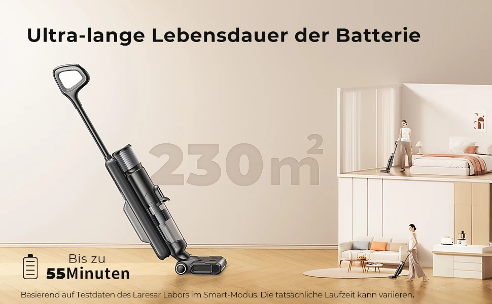 Laresar M3 Kabelloser Nass- und Trockensauger mit Wischfunktion, Randreinigungsdesign, 55 Minuten Laufzeit, automatische Saugkraftregelung, selbstreinigender Bodenreiniger, intelligentes Haushaltsgerät. – Detail 2