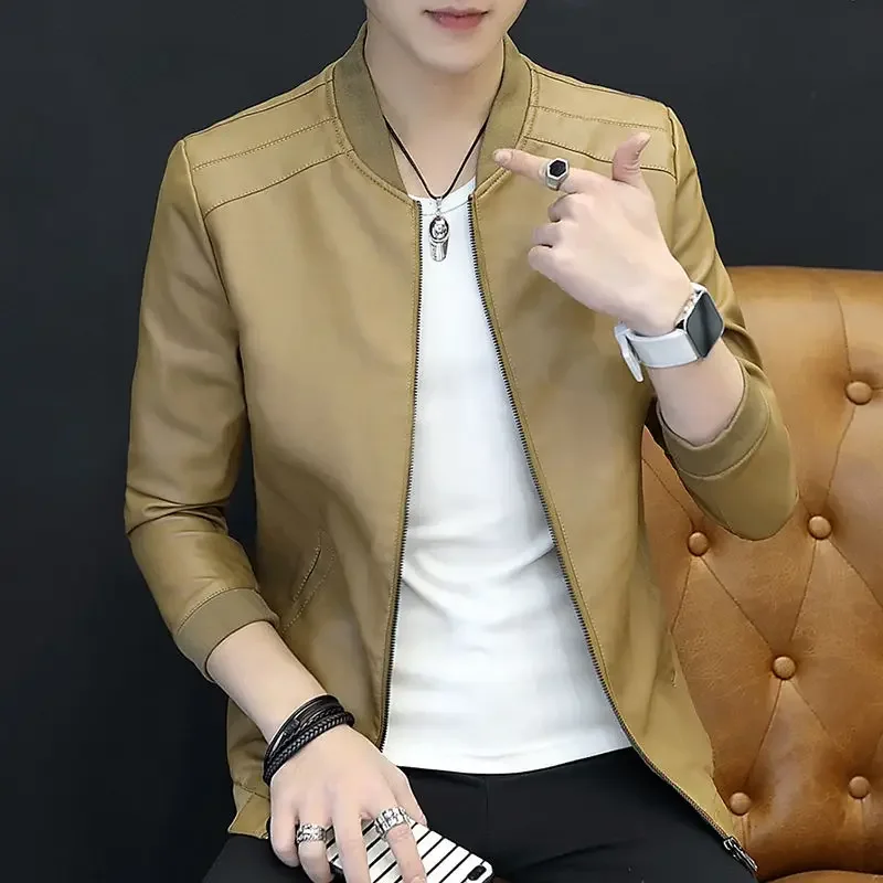 Brown Casual Men\'s Suit Jackets Trendy 2025 Korean Style Clothes Male Leather Blazer Single Models Luxury Designer Menswear Coat