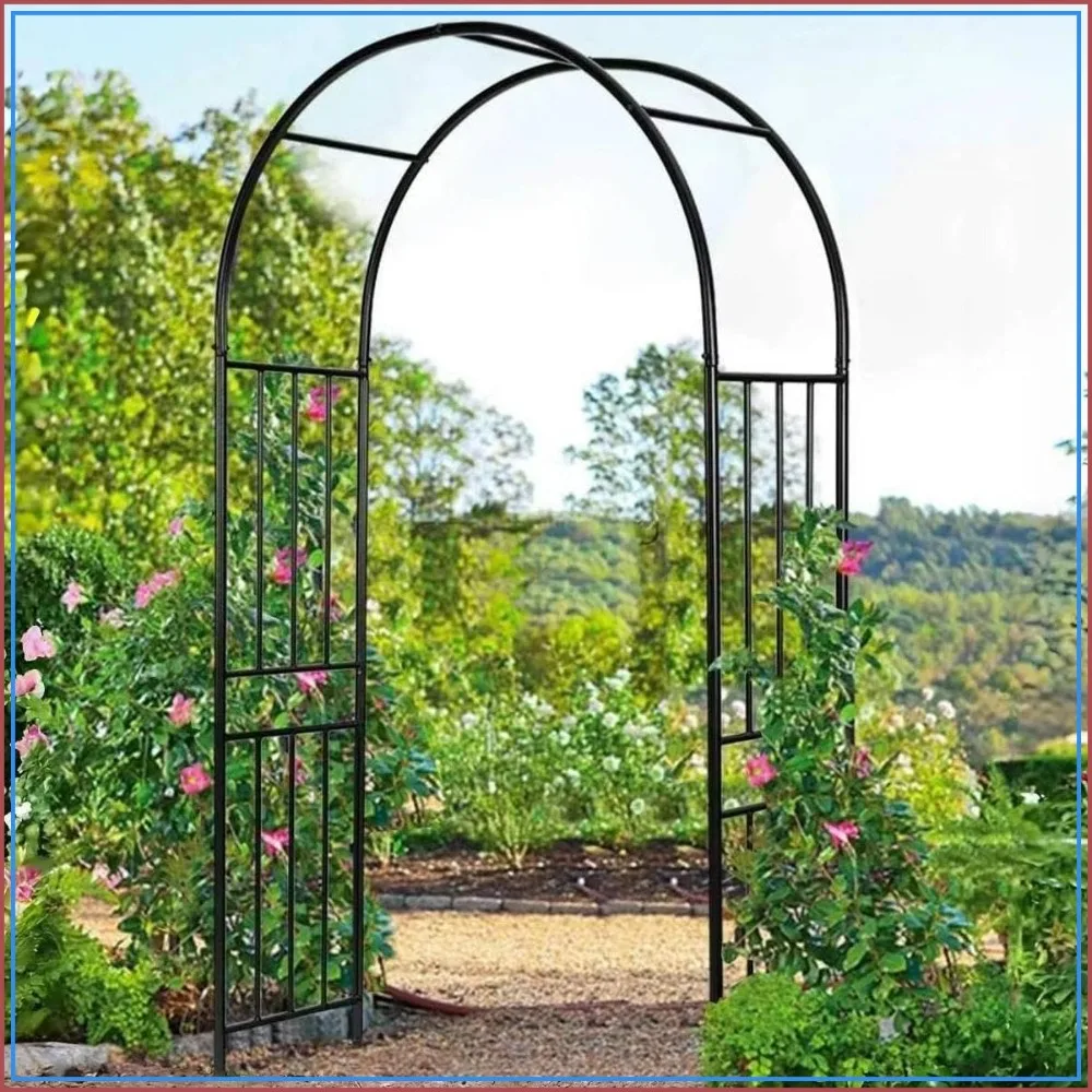 7.2Ft Metal Garden Arch Trellis Outdoor Steel Arbor with Stakes for Climbing Plants