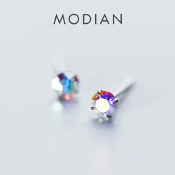 Modian-pendientes de plata de primera ley y Circonia cúbica para mujer, aretes pequeños, plata esterlina 925, Zirconia, circonita, zirconita, zirconita, colores del arco iris