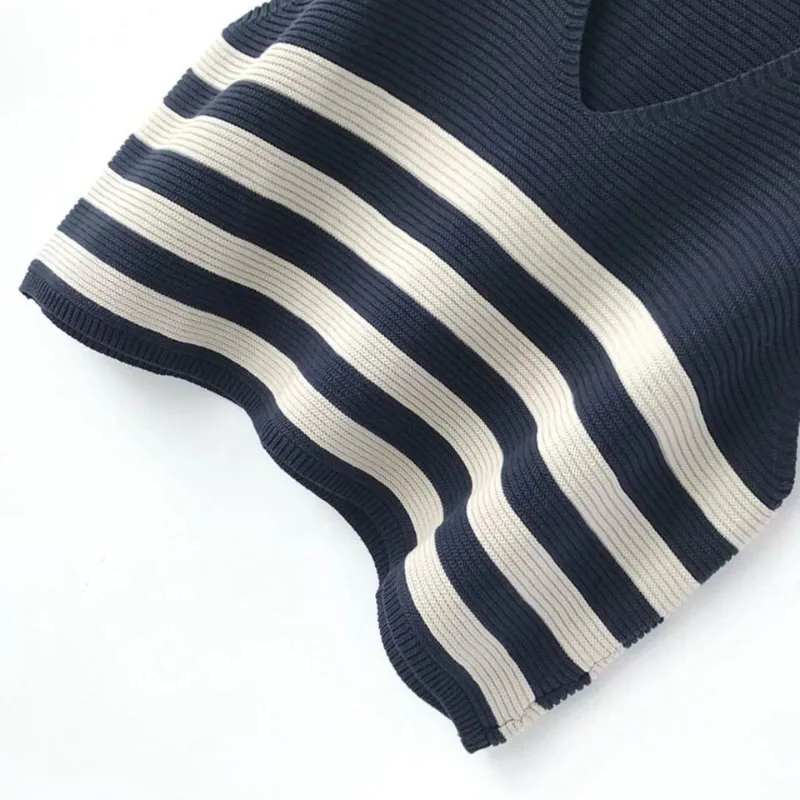 Suéter holgado a rayas con cuello en V para mujer, chaleco informal elegante sin mangas, Tops de otoño e invierno