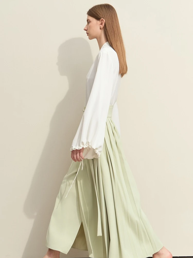 Amii Minimalism 2025 Women Horse Face Skirts Summer New Elegant Chinese Style Pleated Strapped Loose A-Line Lady Skirt 12442039