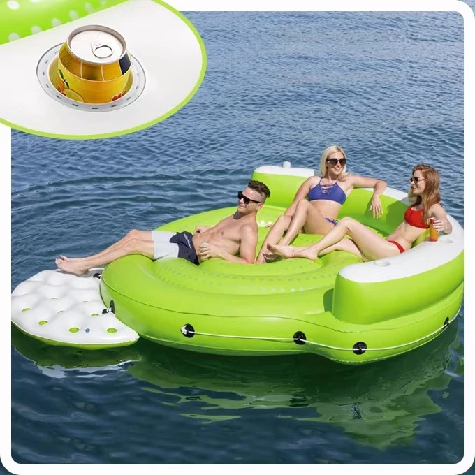 Wholesale 2.75m 5 Person Water Party Floating Lounge with Cup Holders Towing Rope Buckle Inflatable Island Platform
