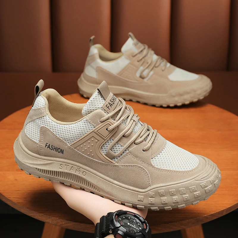 

Fashionable Casual Shoes - Mixed Mesh and Upper Structure Fashionable Sports Shoes Brown Breathable Walking Shoe Design 2025