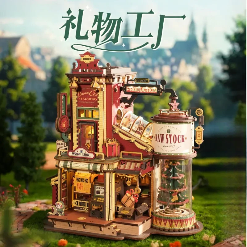 Creative DIY Wooden Assembly Gift Factory Building Blocks Model Creative Handmade Craft Ornament Toy Unique Birthday Gift