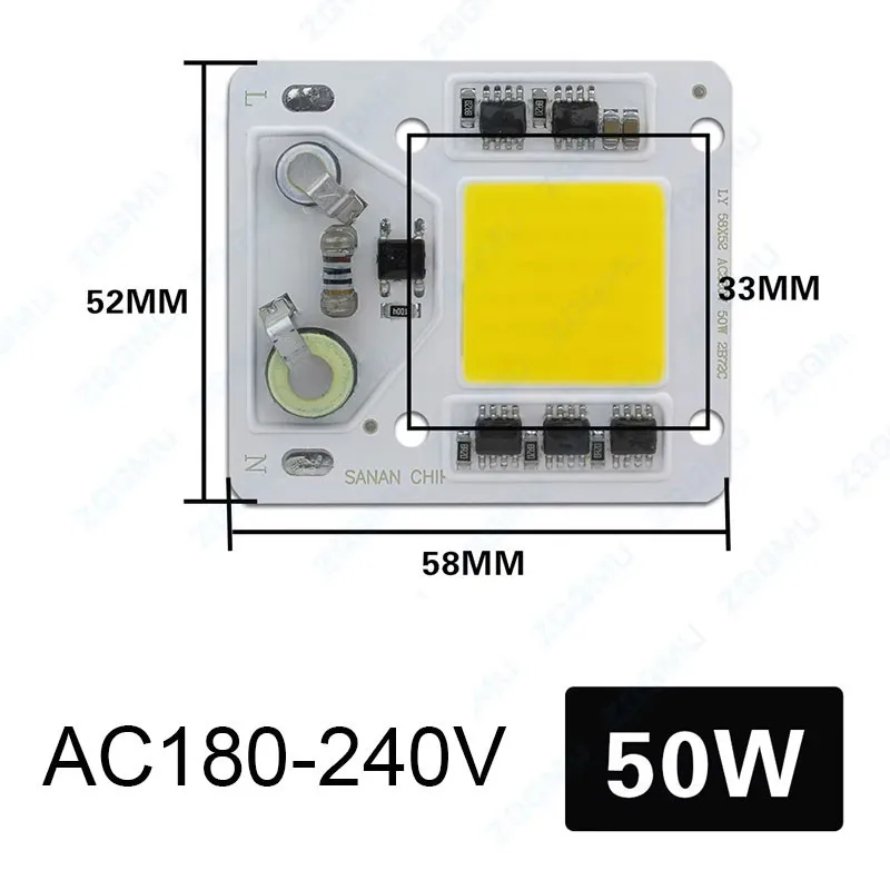 AC220V COB LED Chips AC180-240V 50W Warm White Smart IC Flood Spotlight Bulb Waterproof Indoor/Outdoor DIY Lighting
