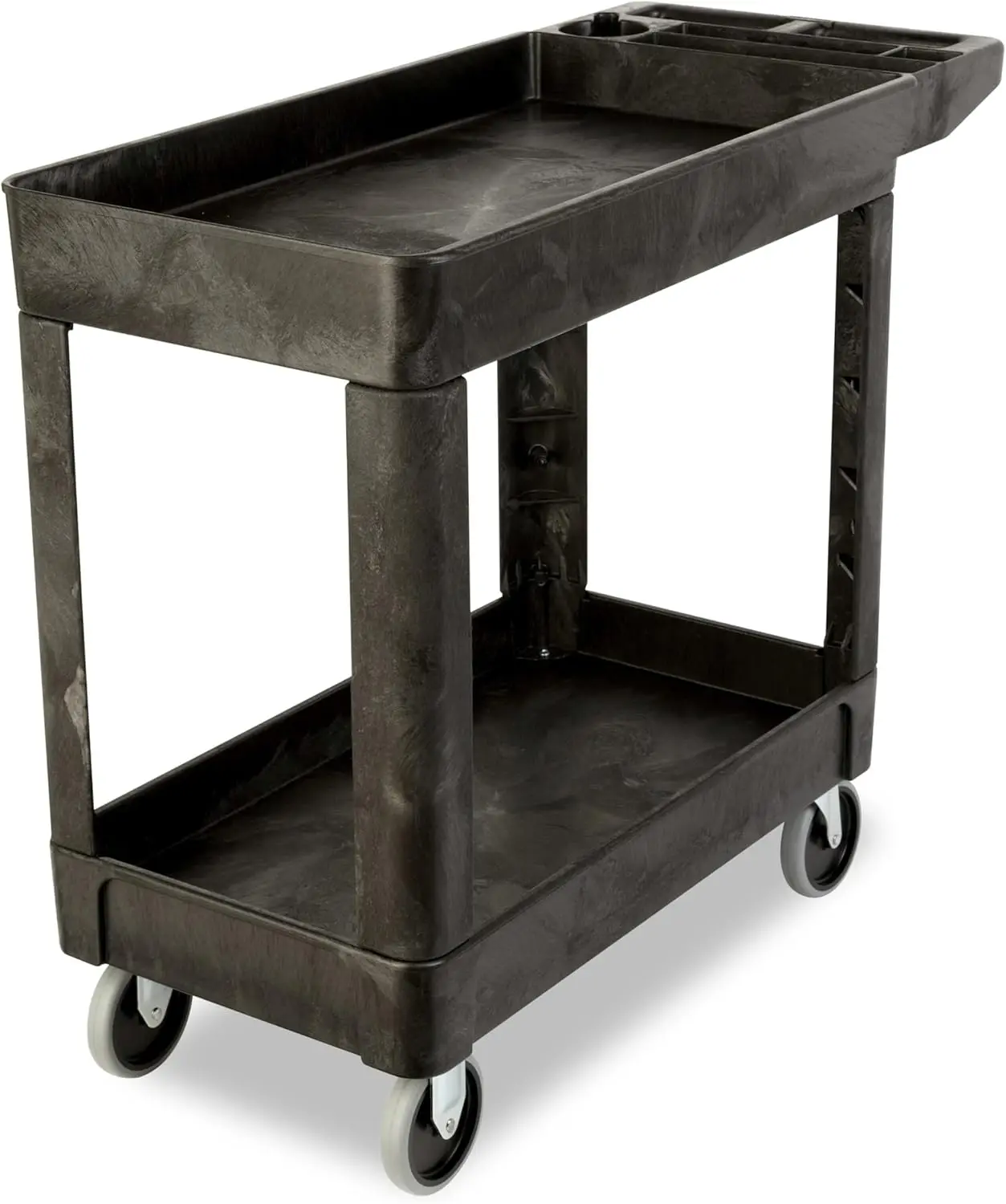 

2-Shelf Rolling Utility Cart with 500 lbs Capacity, Lipped Shelves & Storage Handle for Warehouse/Garage Use