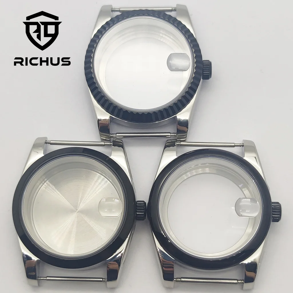 RICHUS 36/39mm caja de cristal de zafiro 100m resistente al agua ajuste NH34 NH35 NH36 ETA2824 PT5000 Miyota8215-DG accesorios de reloj de movimiento