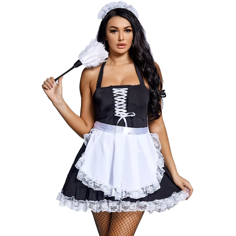 Disfraz Sexy de Mucama Japonesa para loween, Falda Corta con Dell y Ribete de Encaje, orme de Sirvienta para Juego...