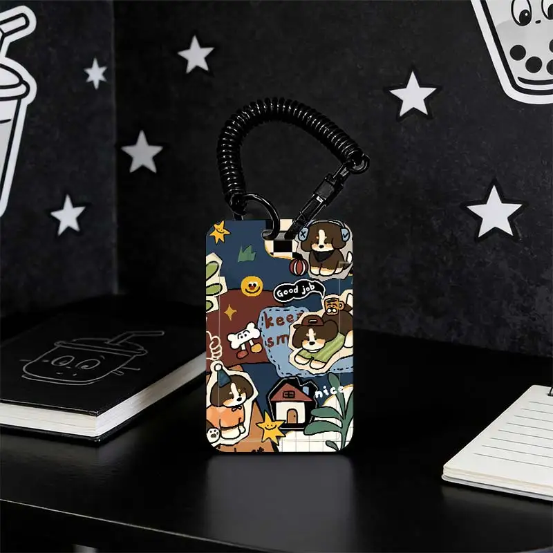 Cards Cover for Stretchable Spring Cord Student Bus/Meal Card Protection Case Kpop Photocard Holder Photo Protector
