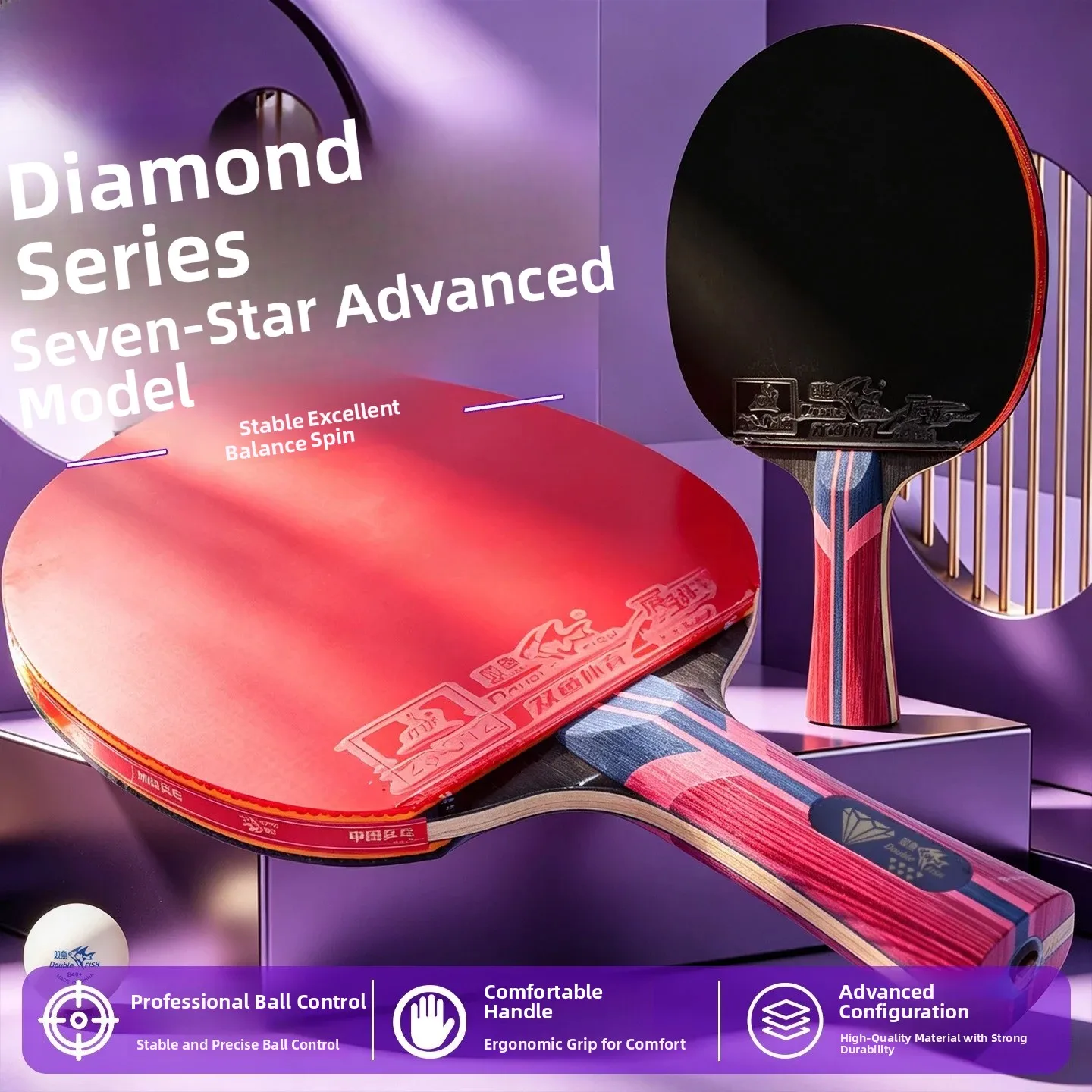 double-fish-table-tennis-racket-diamond-series-7-8-9-star-professional-competition-carbon-board-ready-to-use-bat-for-fans