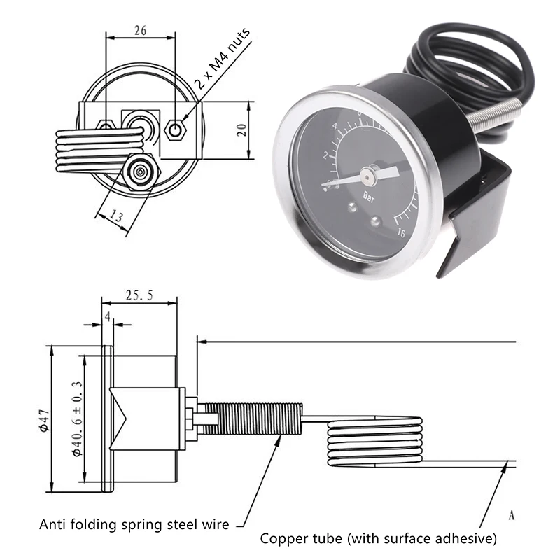 16 Bar Espresso Machine Pressure Gauge Y40 Steam Generator Meter Replacement Accessory