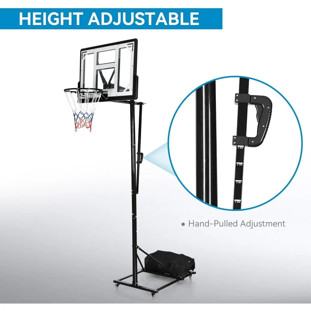Adjustable Outdoor Portable Basketball Hoop with Iron Base, 4 Wheels for Mobility, 4.5-10FT Easy Height Adjustment, Suitable for