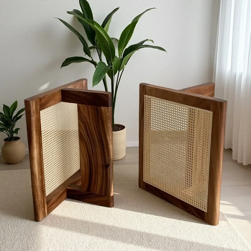 

Walnut Rattan Table Base Triangular Leg Support Modern Minimalist Solid Wood Dining Table Frame Sturdy Durable Furniture Parts