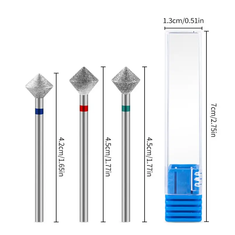 1 Pcs 마름모 네일 드릴 비트 다이아몬드 전자 파일 비트 전기 네일 드릴 머신에 대 한 둥근 가장자리 매니큐어 페디큐어 그라인딩 헤드