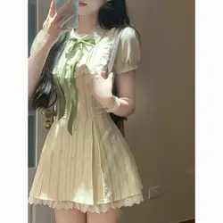 Japan Dress Summer Niche Design Lapel Sleeveless And Short Sleeves Dress Women'S Sweet Temperament Short Dresses Fashion Elegant