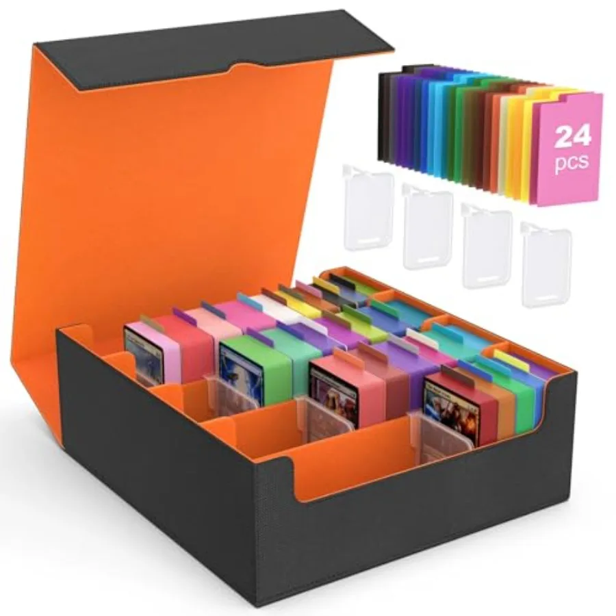 

Trading Card Storage Box, 3000+ MTG Deck Box with 24 Colorful Dividers and 4 Card Supporters, Commander Card Deck Case Fits for