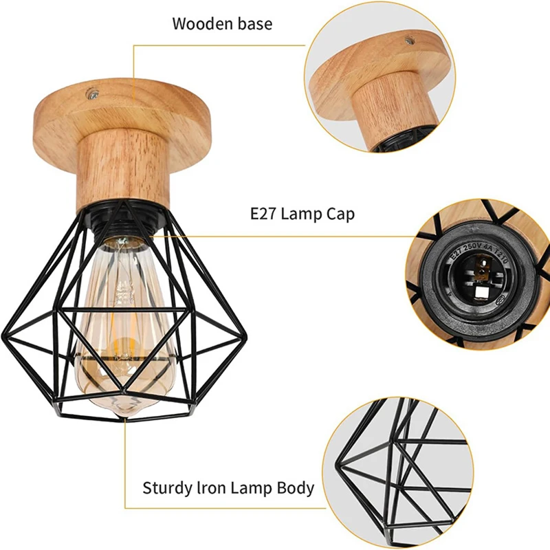 錬鉄製の木製天井ランプ,廊下とバルコニー用のミニマリスト照明,アメリカンスタイル