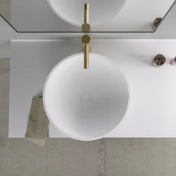 Lavabo de encimera blanco mate, lavabo circular de piedra artificial de borde fino, lavabo artístico para Baño