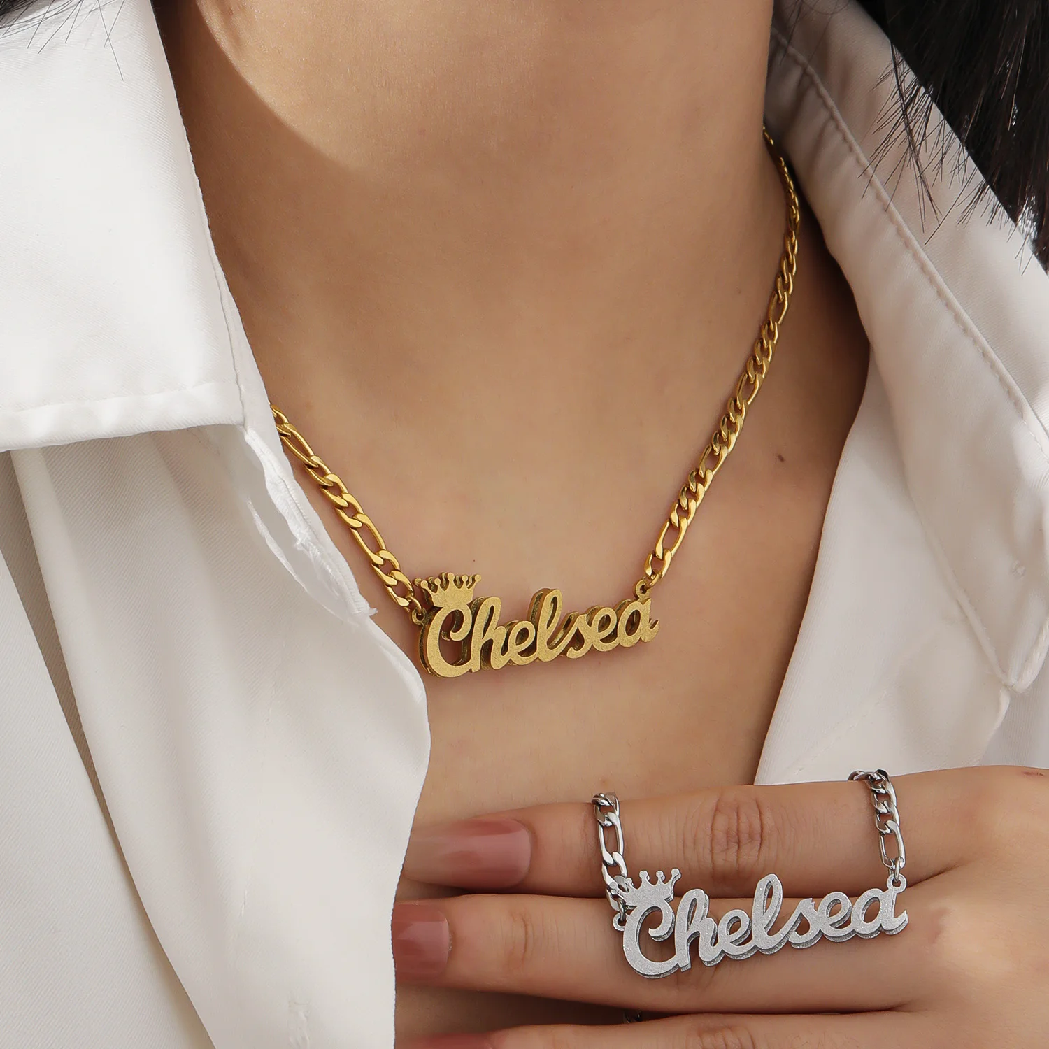 

Qitian Double-Plated Sandblasted Letter Necklace Name Custom Jewelry Personalized Jewelry Gifts Christmas Present Fashion