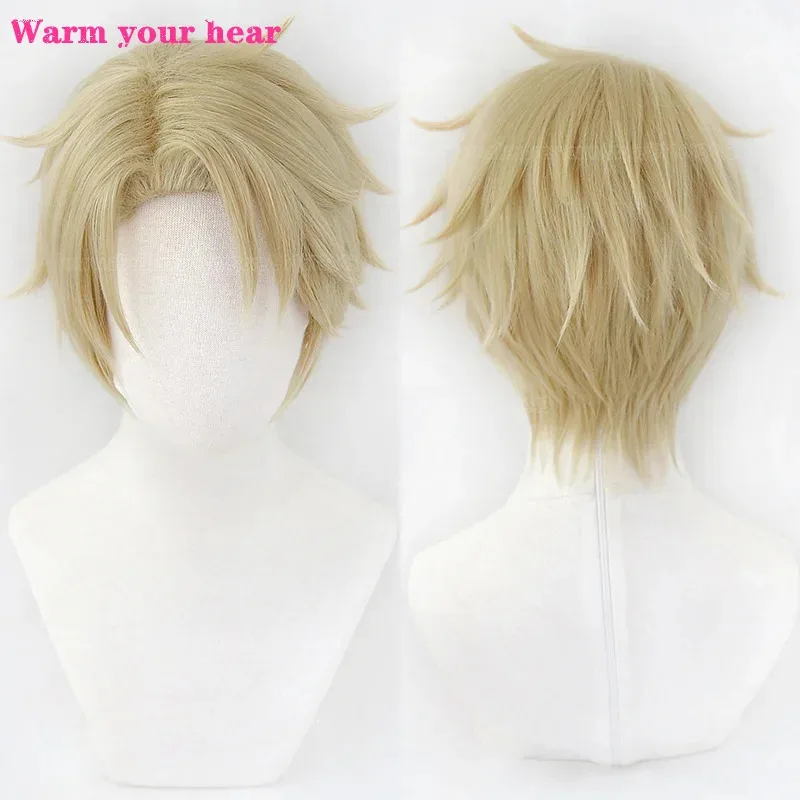 アニメ合成ロイドフォージャーコスプレショートライトリネンゴールド耐熱髪ハロウィンパーティートワイライトユニセックスウィッグ + ウィッグキャップ