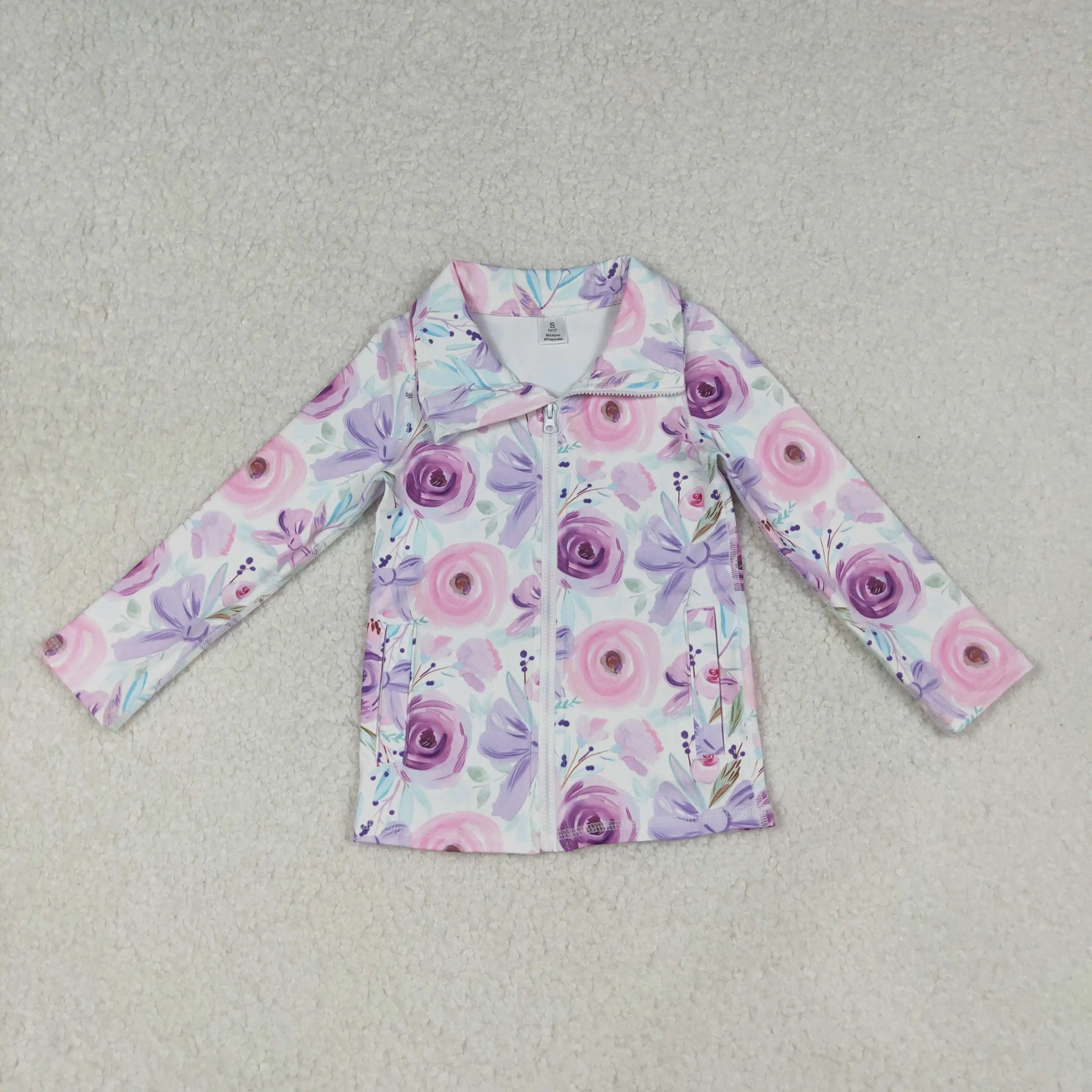 

z1017-01 GT1083 Wholesale baby girl clothes yoga floral zipper long-sleeved tops Summer Boutique kids clothes girl