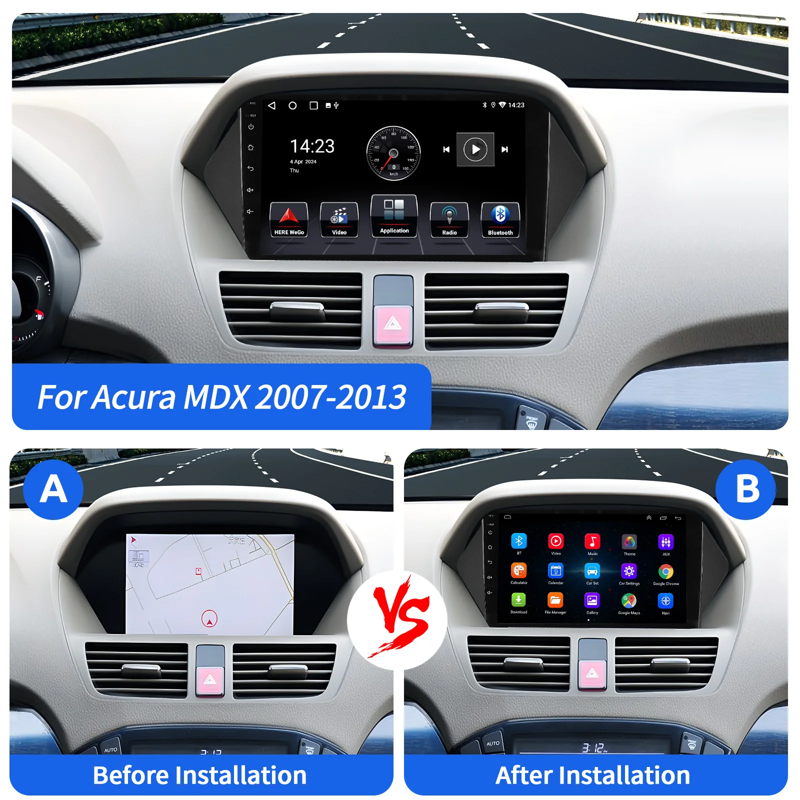 9" Android 14 For Honda Acura MDX 2007-2013 Apple Carplay Car Stereo GPS Navigation WiFi Bluetooth 2+32G FM/RDS Radio Head Unit