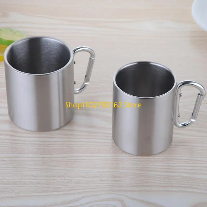 547B Stainless Mug with D-Ring Carabiner Hook Handle Water Cup for Outdoor Camping