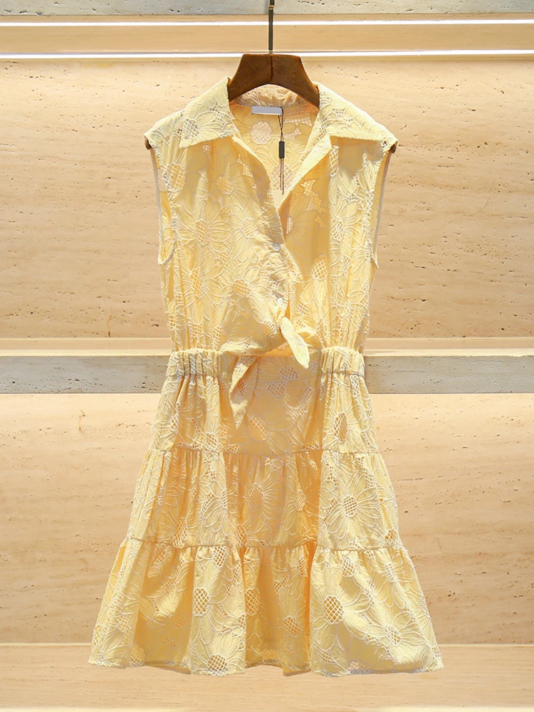 فستان أنيق بتطريز ديزي على الطراز الصيني، صدرية خريفية عصرية، خصر مرتفع، تصميم على شكل حرف A، بدون أكمام، مناسب للارتداء اليومي.