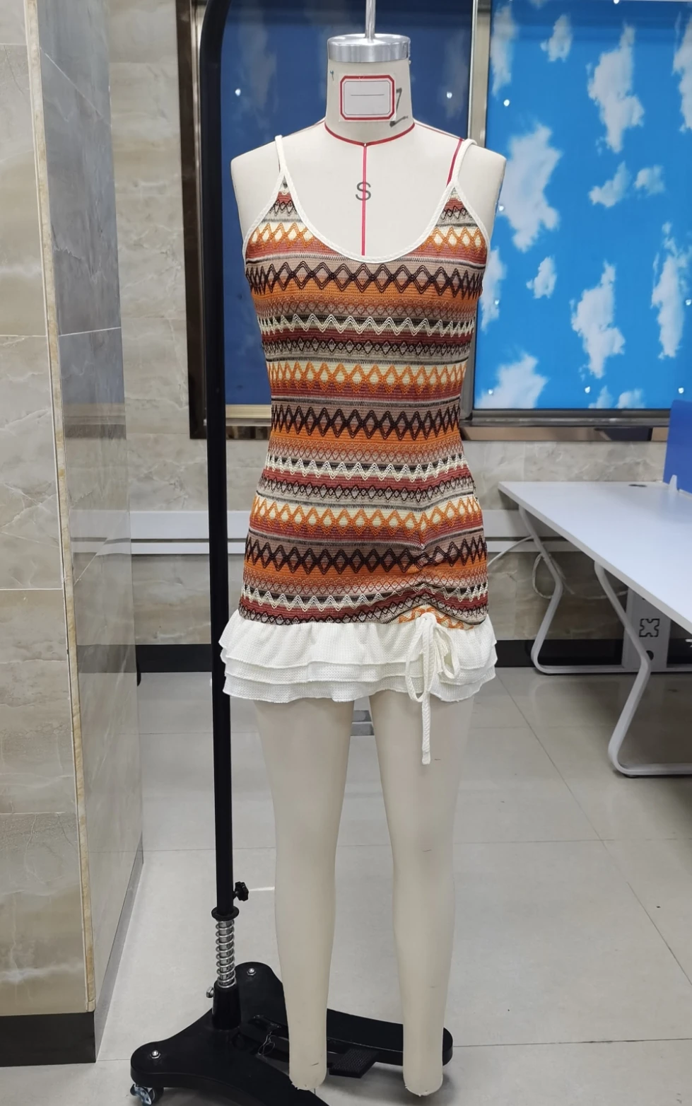 

Women's Knit Cami Dress Stripe Sleeveless Spaghetti Strap U-Neck Slim Fit Mini Dress