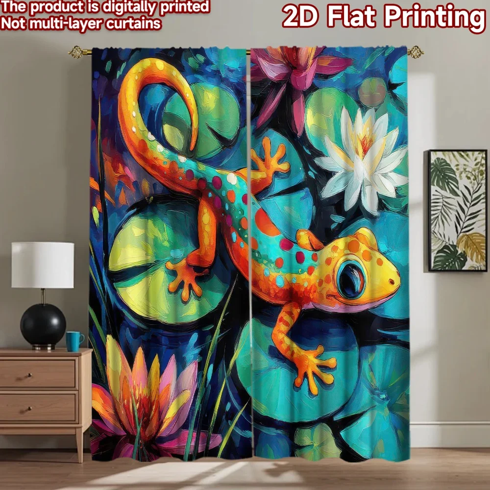 

1pc 2D flat Photography Backdrop Popular Tapestry Colorful Gecko on Lilypads 100% Polyester Holiday Decorations Perfect for