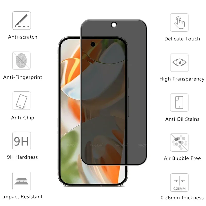 6 em 1 para google pixel 9 pro vidro google pixel 9 vidro privacidade anti-espião cola protetor de tela pixel9 pixel 9 pro xl lente vidro