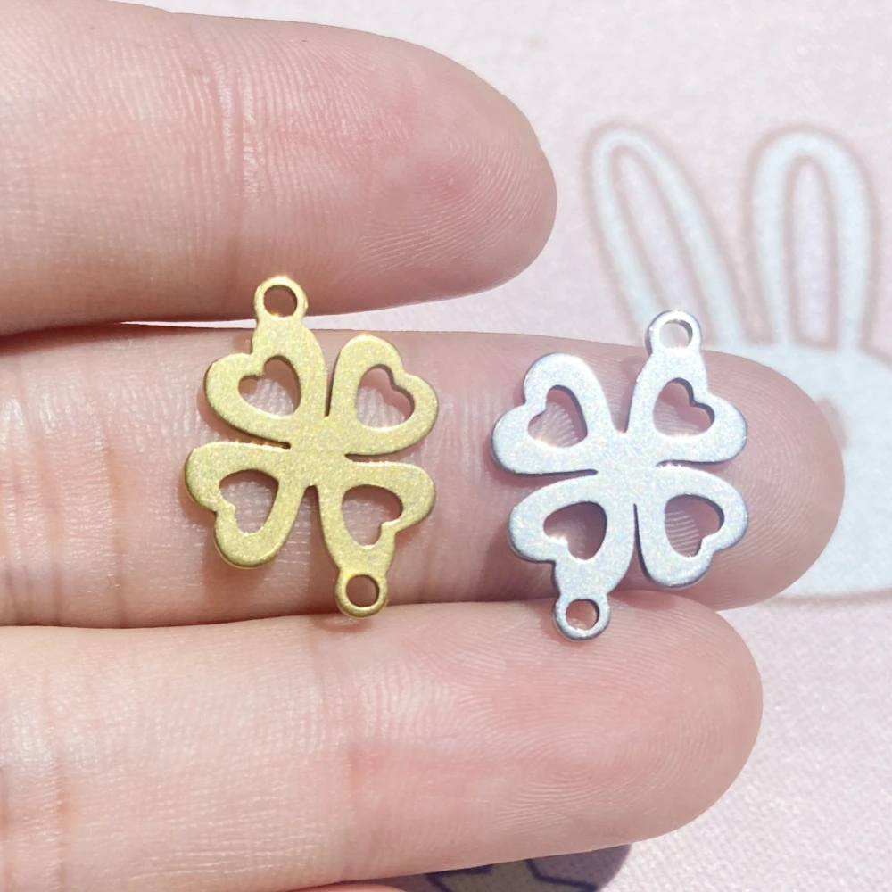 Gold Color Hollow Clover Charm 10-20Pcs Stainless Steel Earrings Lucky Grass Connect Charms Handmake Jewel Diy Making