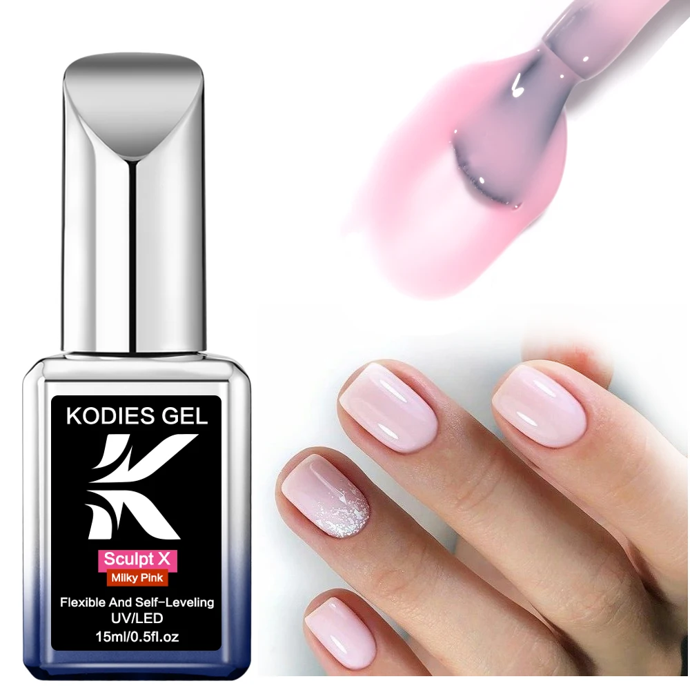 KODIES GEL Builder Nail Gel in a Bottle Milky Pink 15ML Brush on Builder Extension Gel Polish Soak Off French Manicure Hard Gel