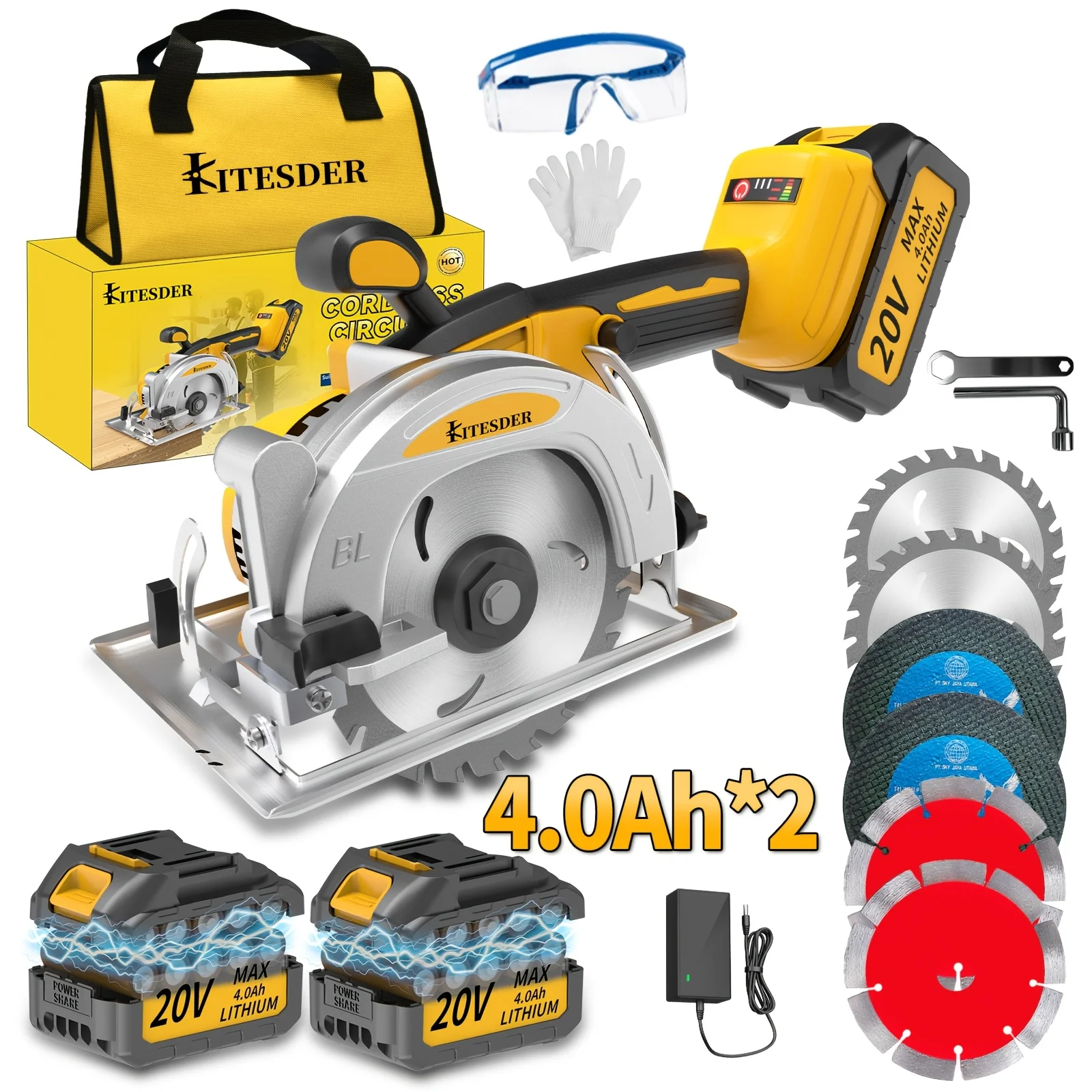

5-inch Brushless Circular Saw Kit with 2.0/4.0Ah Battery and Battery Charger, Includes Saw Blade, Two Adjustable 45° Cutting Depths, 6900 RPM, Ideal for Woodworking and Garden Projects. Ideal Gift for Father and Boyfriend. Shipped From Local