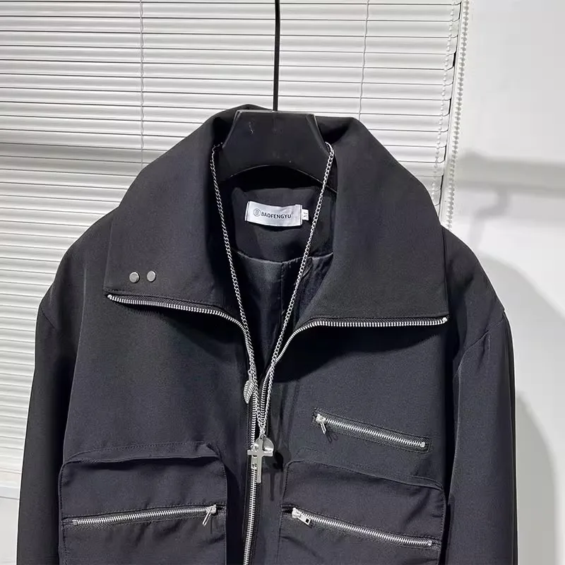Men Cotton Jacket Gothic Style Men's Clothing Autumn Zipper Flying  Jacket Women High Street Hip Top Black Coat