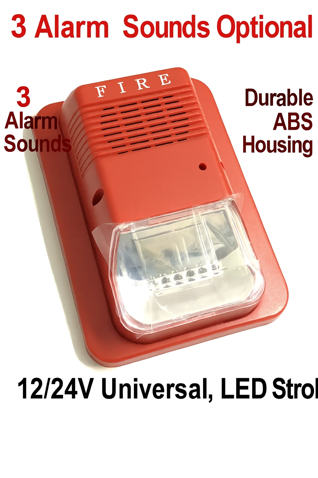 12 24V Strobe Siren Fire Alarm 120dB Audible Alert LED Flash 3 Selectable Fire Police Ambulance Sounds - view 6