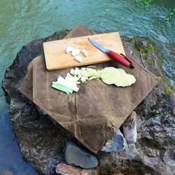 Bushcraft Outdoor Camping Solid Wood Double-sided Food Tray Portable Mini Chopping Block Cutting Board Waterproof Oil Wax Canvas