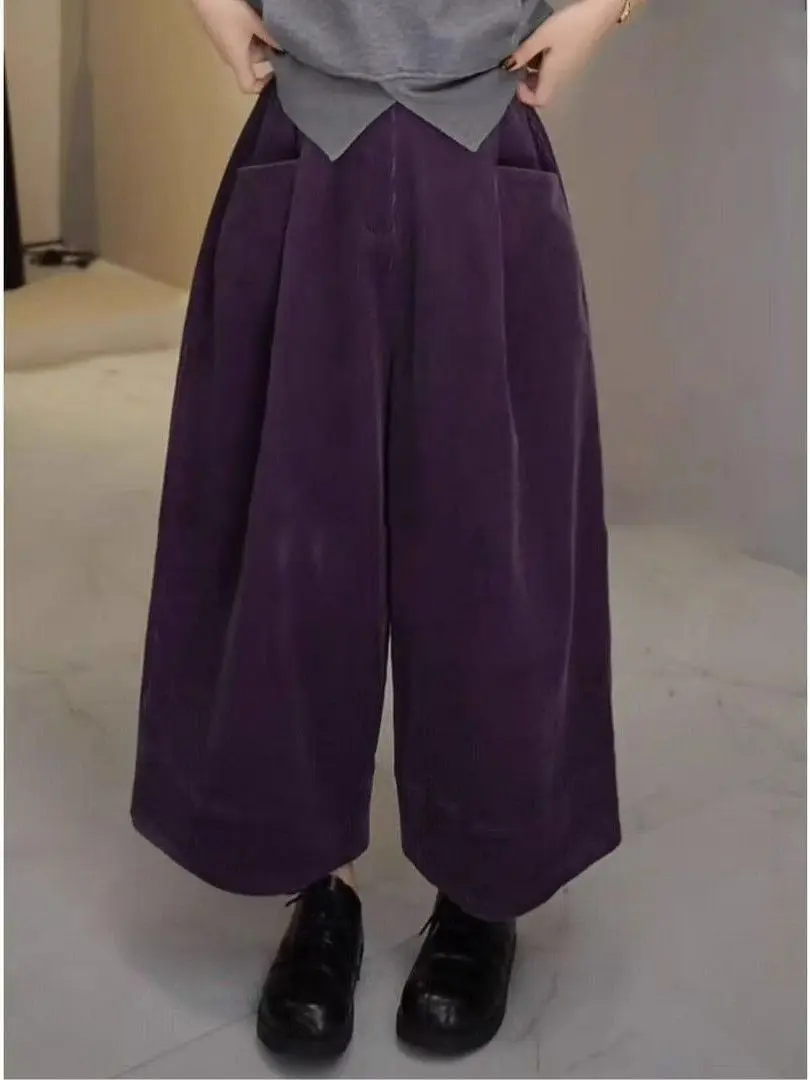 

Новые женские вельветовые брюки с широкими штанинами, свободные, с высокой талией, складками, на одной пуговице, повседневные, осенне-зимние