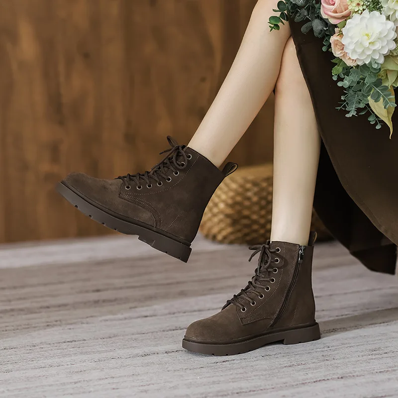 8 Holes Suede Leather Boots Women Lace Up Platform Boots Round Toe Spring Autumn Motorclcle DR Ankle Boots for Women Shoes