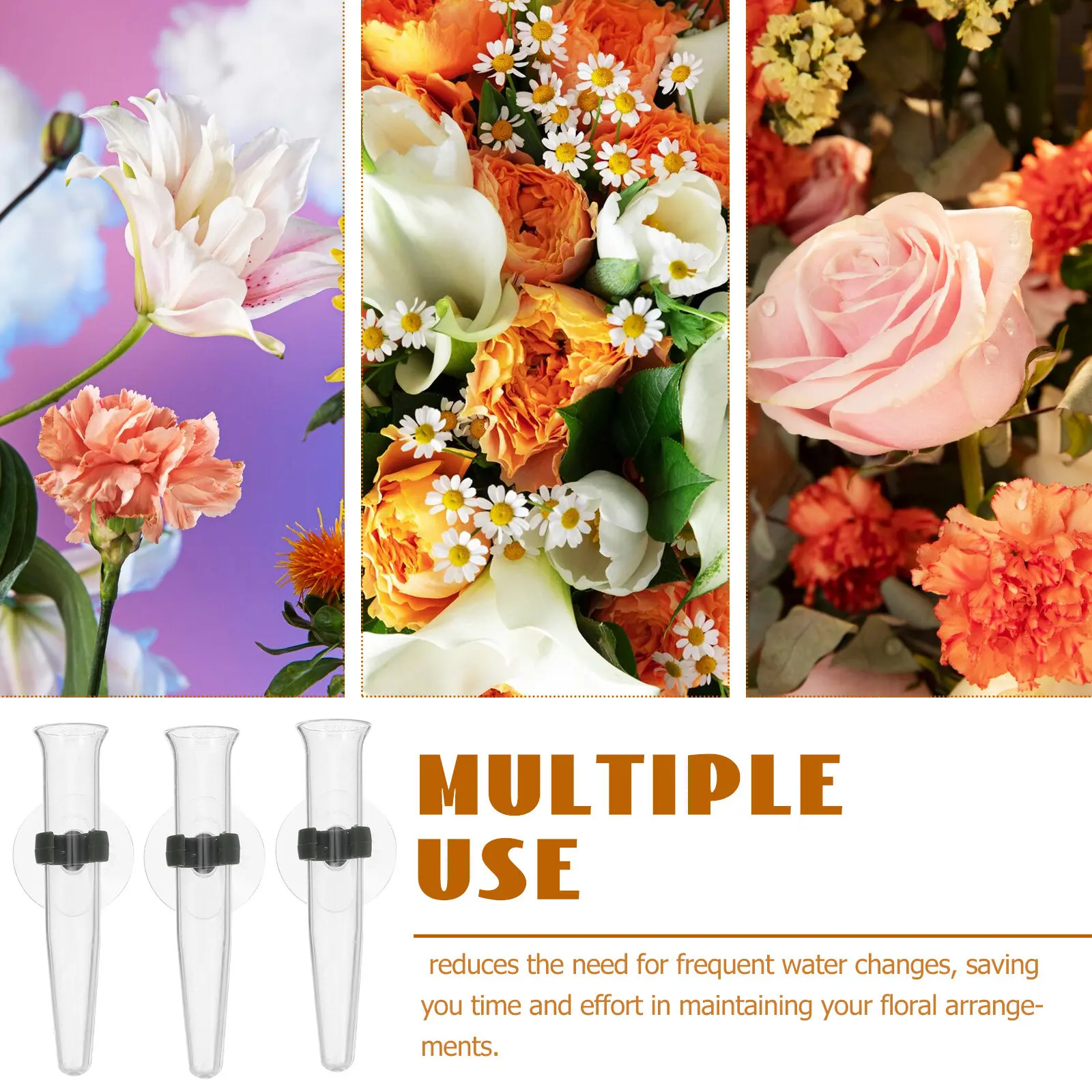 8Pcs Transparent Plastic Floral Water Tubes Suction Cup Flower Tubes Fresh Preservation Stem Holder Decorative Vials