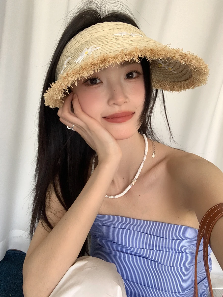 Raffia Sun Hat With Open Crown For Women For Spring And Summer For Seaside Travel And Vacation To Shield From Sun And UV Rays
