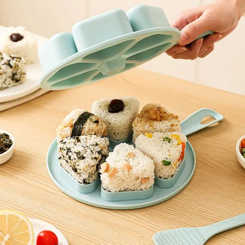 Triangle Sushi Mold With Handle Rice Ball Press Maker 6-in-1 Sushi Press Japanese Rolled Rice Meat Mold Rice Mold Onigiri Maker